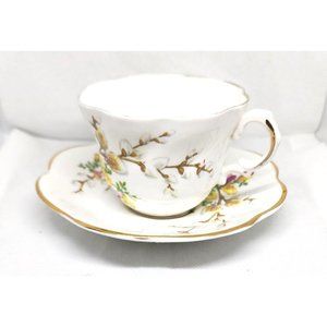 Royal Dover China Teacup & Saucer, Vibrant Floral Design, Gold Trim, Vintage